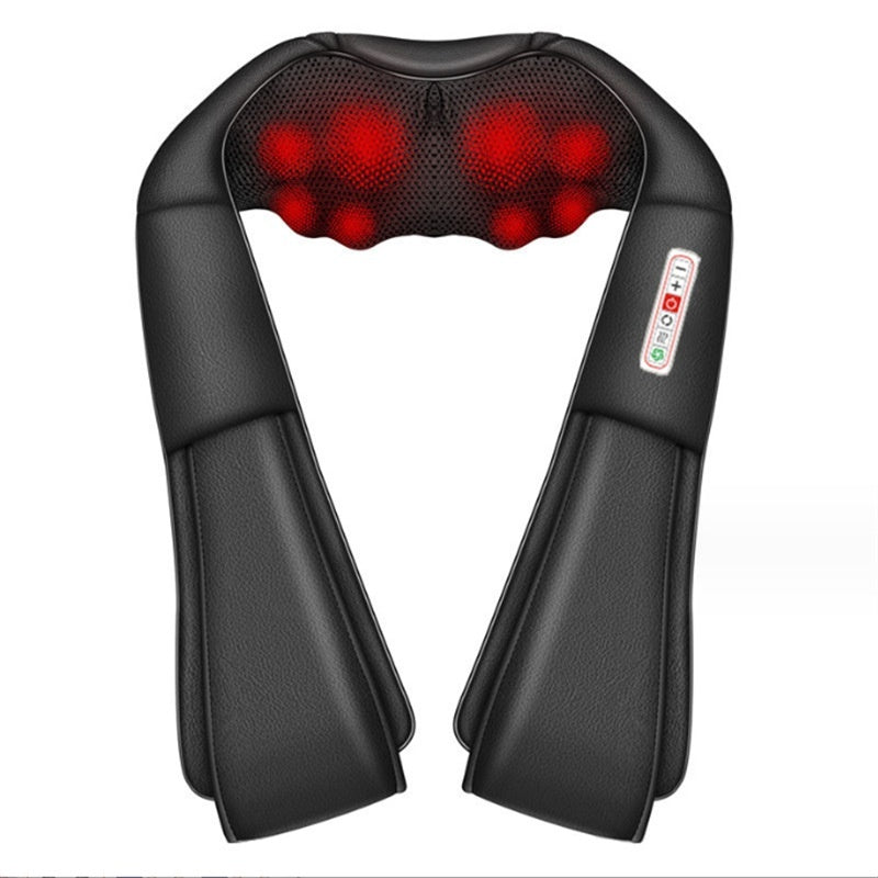 Heated neck and shoulder massager with warming lights on